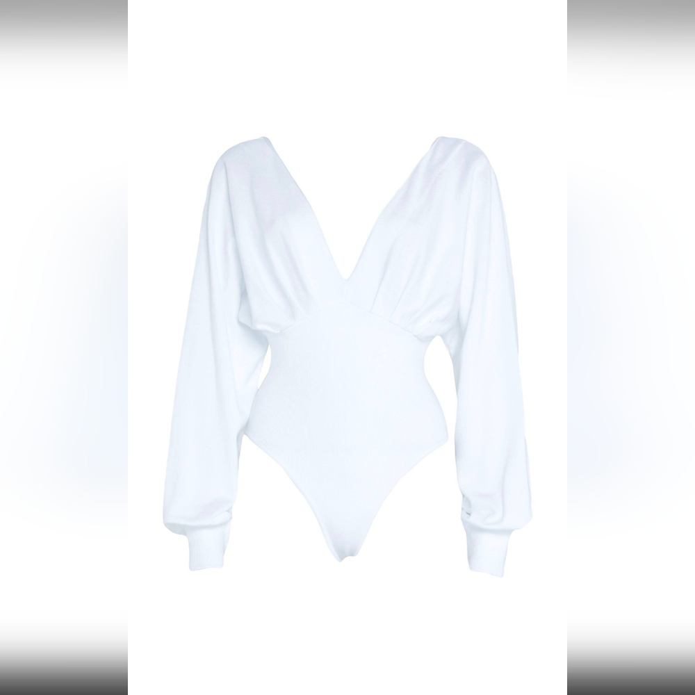 GCDS White V Neck Long Sleeve Knit Bodysuit